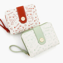 (Blue) Cute Cats Coin Purse PU Leather Change Purse Small Wallet Short Purse Card Holder Girls Zippers Clutch Purse Wallet orange red
