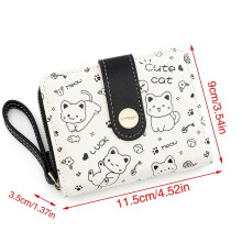 (Black) Cute Cats Coin Purse PU Leather Change Purse Small Wallet Short Purse Card Holder Girls Zippers Clutch Purse Wallet orange red