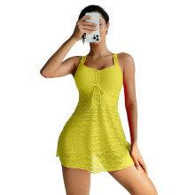 Women Modest Swimming Costume with Boyshorts Two Piece Tankini Swimwears Yellow XL
