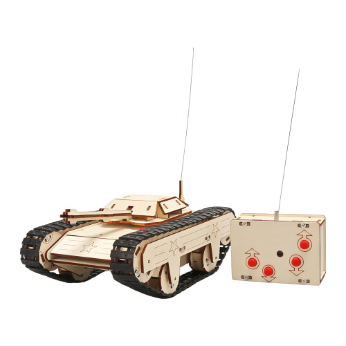 Creative Wood Remote Control Tanks Science Model Assembly Kits for Kids Learning