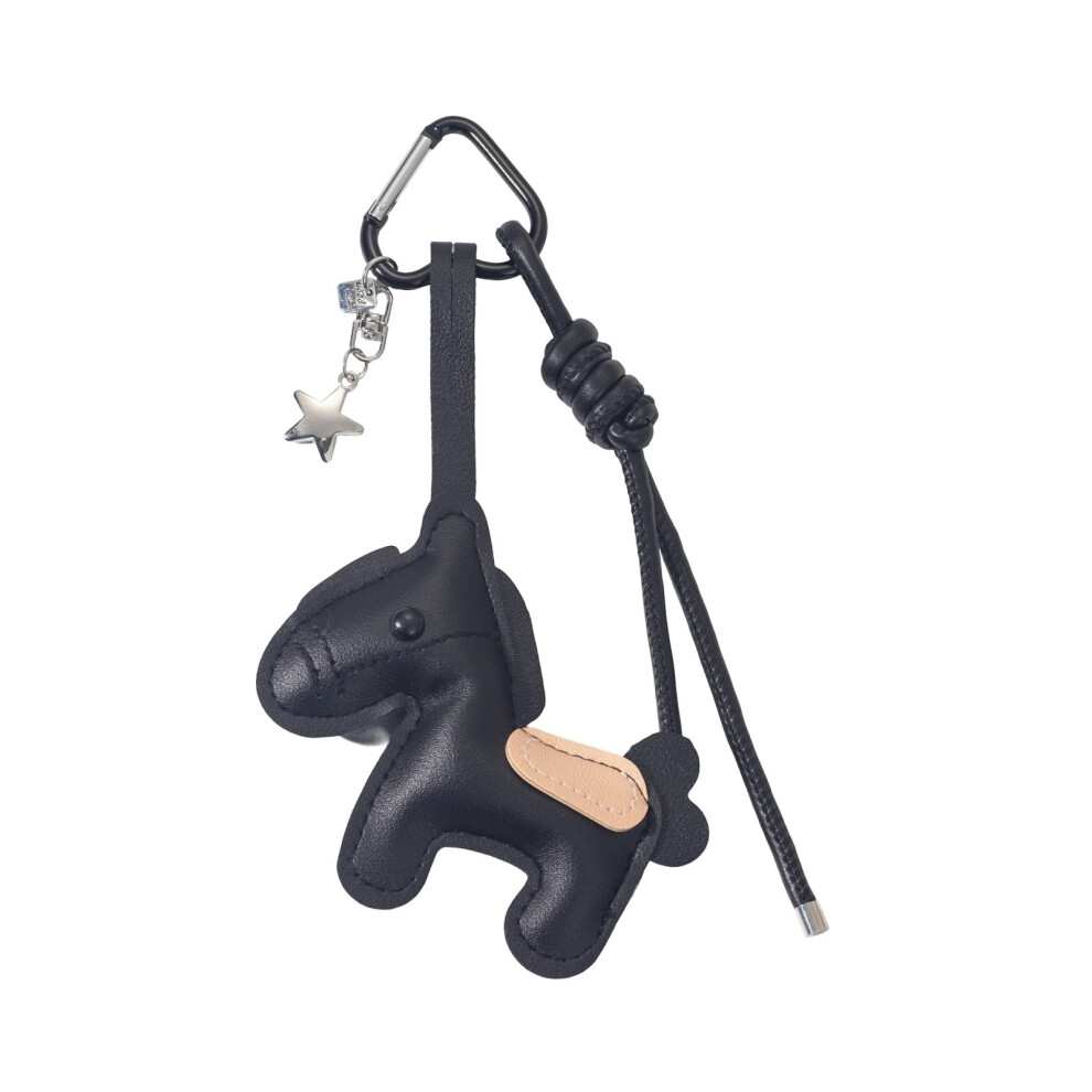 Portable Mini Cartoon Horse Pu Leather Keychain For Bag Charm Decoration Black 7696002313205