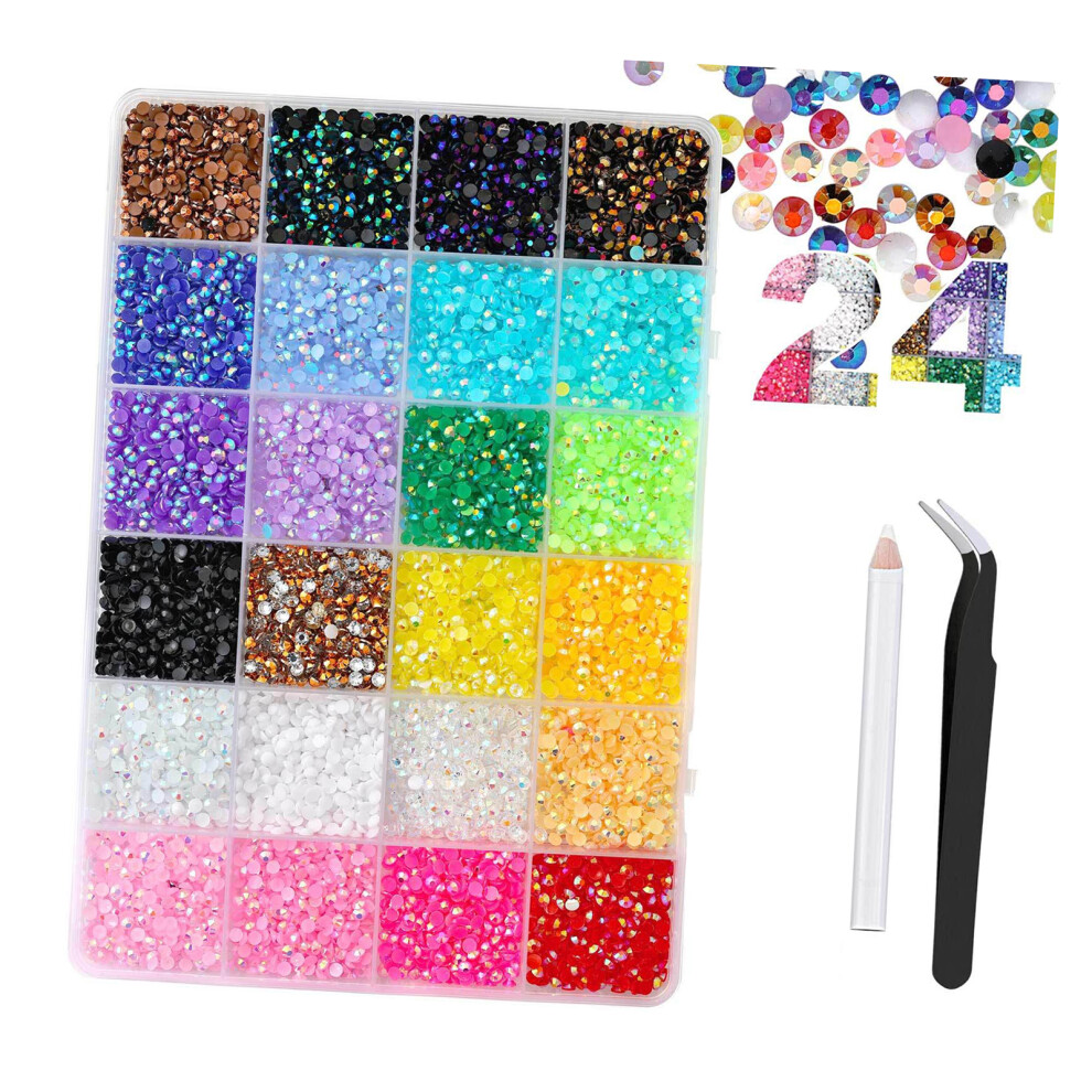 1Box AB Effect Resin Rhinestones Flat Back Nail Gems In Assorted Sizes 3 To 6mm Color