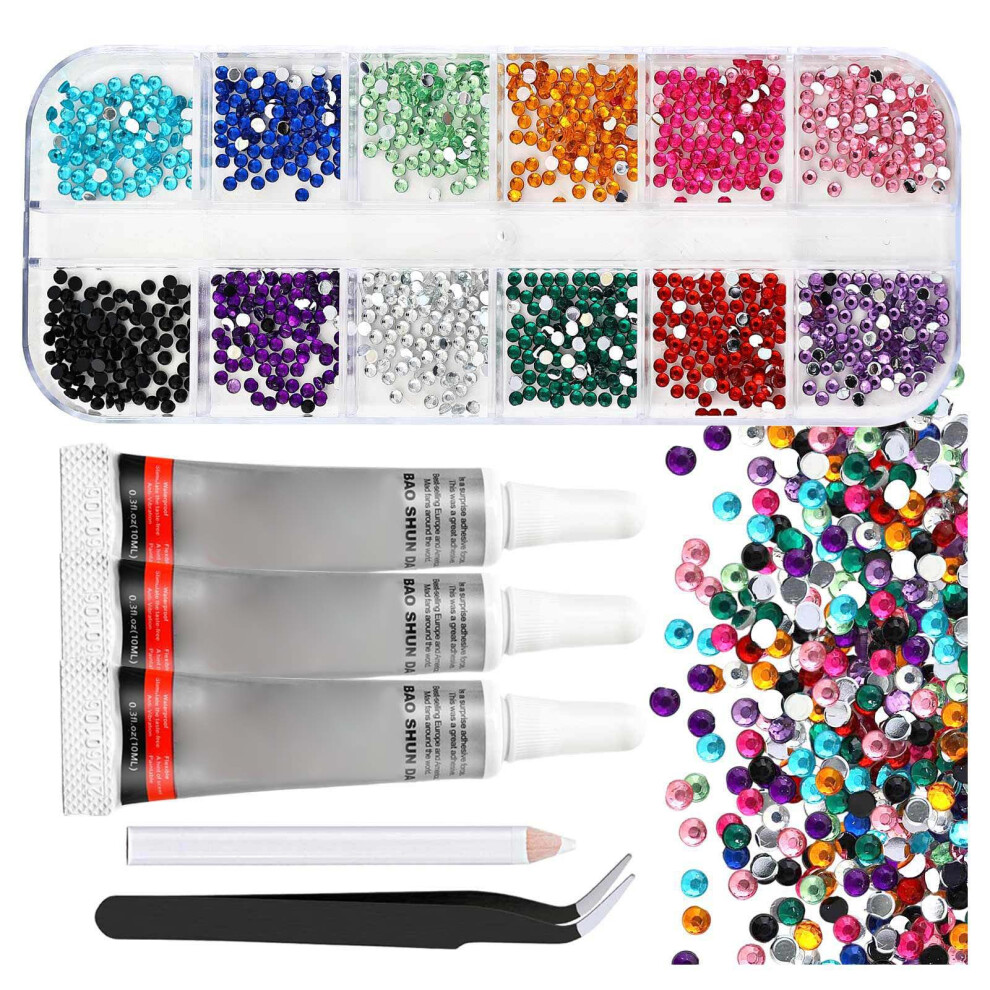 12 Color Resin Nail Art Jewels With Rhinestones And Essential Tools For Manicure Color