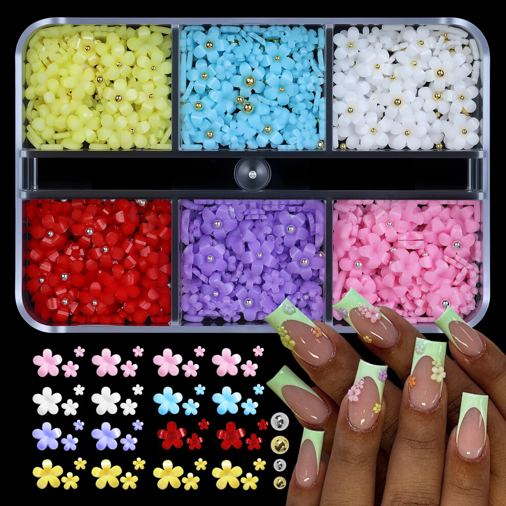 Adorable Hand Painted Resin Five Petals Flower Nail Charm For Manicure Creativity 04color