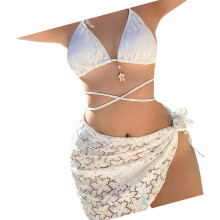 Fashionable Swimsuit Flexible Swimwear Set Elegant Bathing Suit Nylon Texture White L