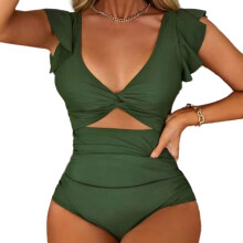 Stretchy Full Coverage Competition Swimsuit With Excellent Shape Retention Army Green S