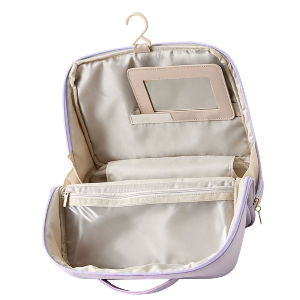 Hanging Cosmetic Bag Including Mirror And Multiple Pockets For Travel Bathroom Gym Purple