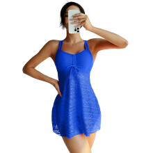 Womens Hollowed Tankini Set Swimwear Two Piece Modest Swimsuit With Boyshorts Royal blue L