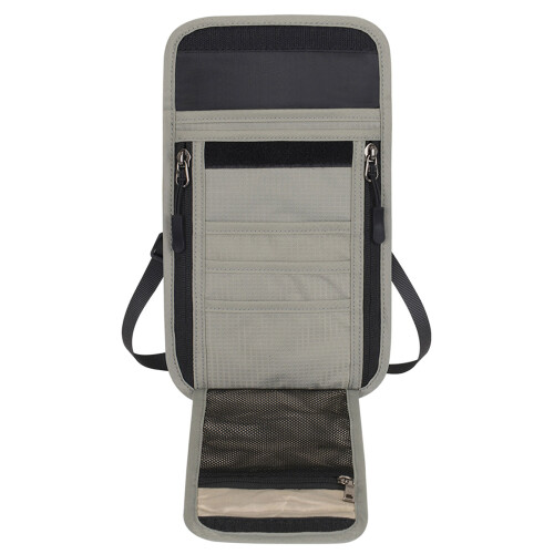 Neck Strap Document Holder With Several Pockets Waterproof Nylon Travel Storage Gray
