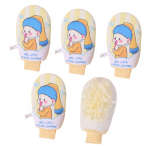 Double Sided Bath Towels Artistic Painting Patterns Loofah Exfoliating Mitt 5pcs Yellow