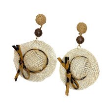 Trendy Woven Straw Hat Earrings With Bowknot Detail Holiday Jewelry Ear Leopard print