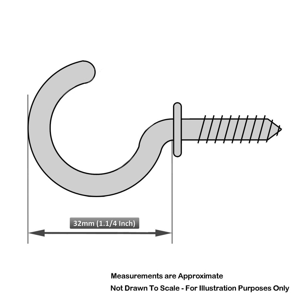 Fort Fasteners Cup Hooks, Shouldered 32Mm (1.1/4 Inch) Brassed Pack Of 100