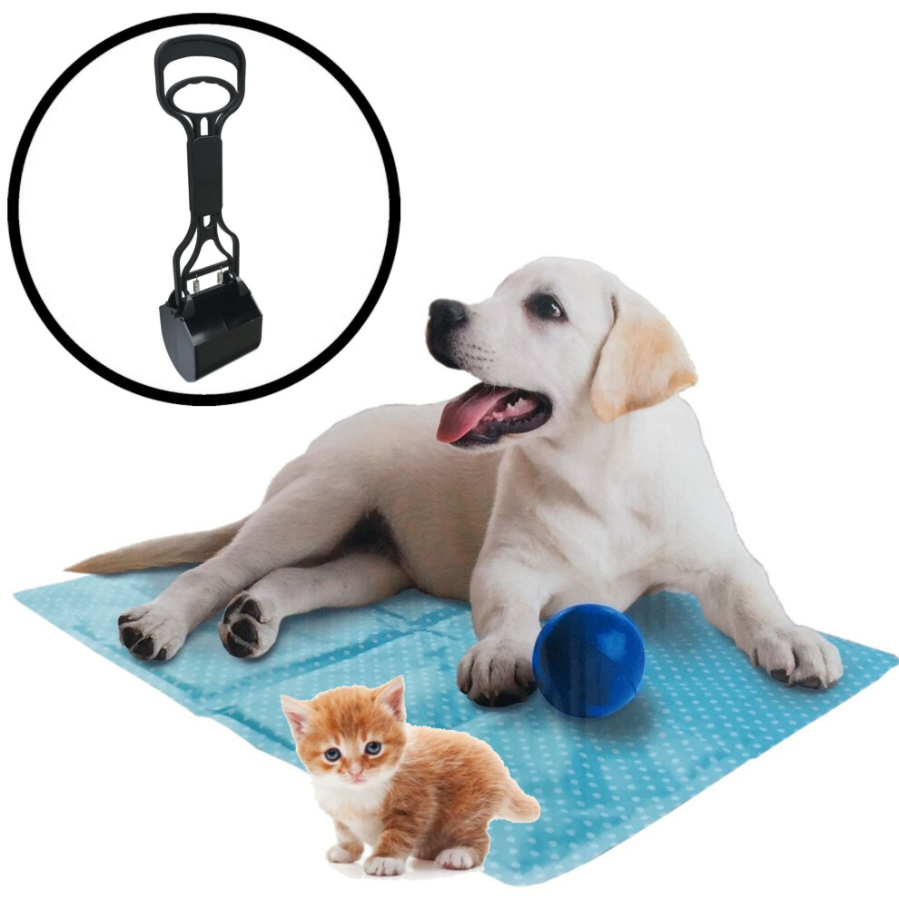 Thebigship Pet Dog Cat Cooling Mat. Colour Blue. Size 60 X 44Cm With Bonus Pooper Scooper 2 Piece 5060398693395