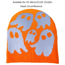 (Black) Knitted Skull Hat for Adult Autumn Skull Knitted Versatile Winter Party Photography Props Cartoon Pattern White