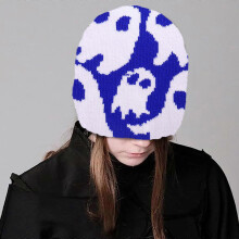 (Navy blue) Knitted Skull Hat for Adult Autumn Skull Knitted Versatile Winter Party Photography Props Cartoon Pattern White