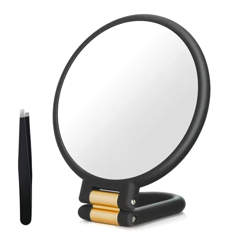 Foldable Black ABS Cosmetic Mirror 5-50X Magnification Mirror with 50X1 with tweezers