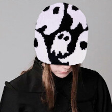 (Dark pink) Knitted Skull Hat for Adult Autumn Skull Knitted Versatile Winter Party Photography Props Cartoon Pattern White