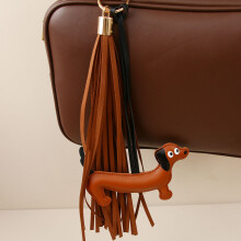 Dachshund Shaped Key Charm Car Keyrings Bag Charm Leather Tassels Keychain Gift