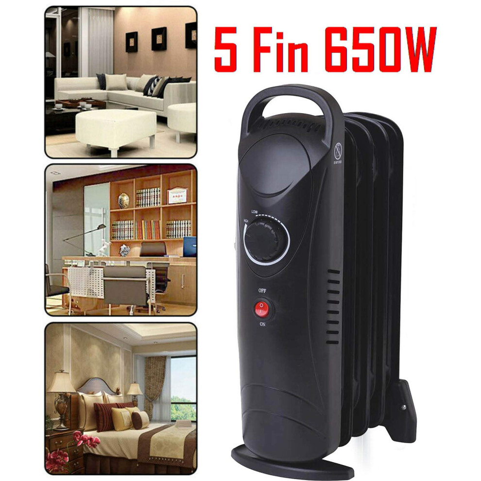 Thebigship Pack Of 1 5 Fin 650W Oil Filled Radiator Black - Image 2