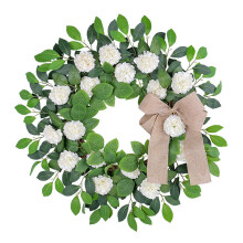 White Hydrangea Wreath for Front Door, Artificial Spring Wreath for Garden Farmhouse Outdoor Garden Wedding Decorations