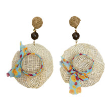 Fashionable Straw Hat Shaped Earrings For Women Beach Vacation Accessories Colorful dot s