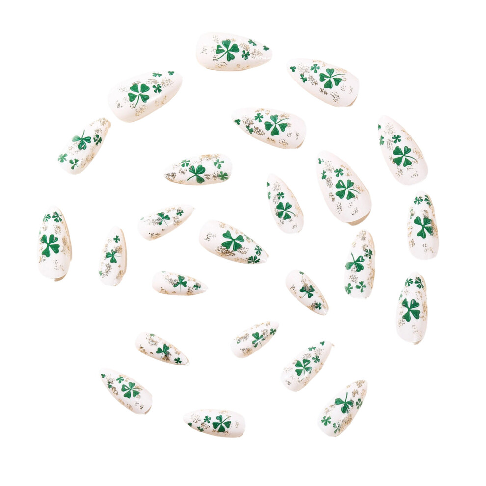 Elegant White Press On Manicure Short Almond Fit With Glittering Embellishments