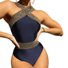 Traditional Sea Themed Swim Outfit Single Piece Swimsuit Smooth Lining Dark blue S