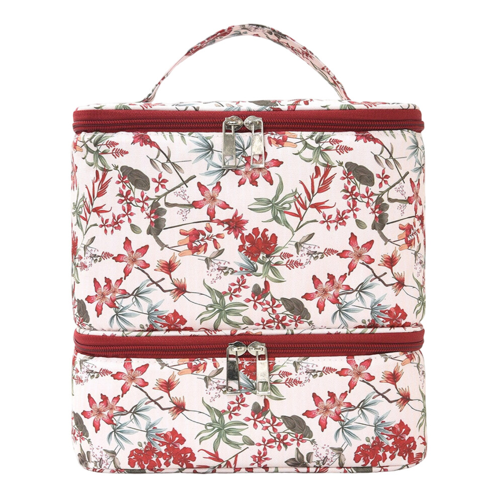 Red 30 Space Manicure Product Holder Pouch Double Layer Detachable Cosmetic Case Flowers