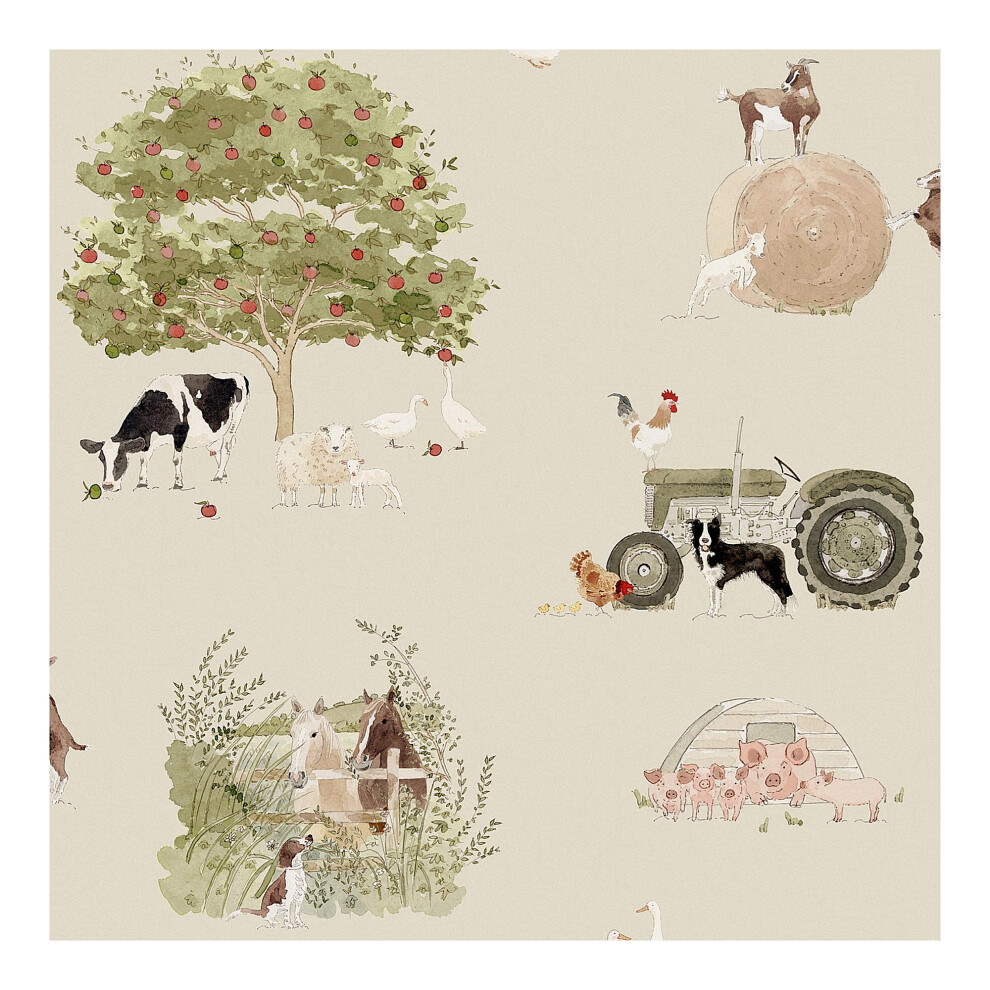 Sophie Allport Farm Friends Hambleton Sage Wallpaper 5011583907506