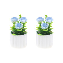 2Pcs Potted Plant Model Figure For 1/12 Doll House Living Room Scene Blue rose round