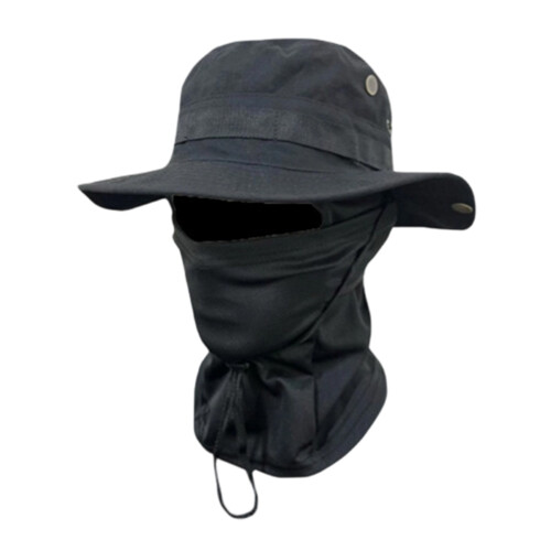 Adjustable Breathable Cotton Polyester Boonie Cap Sunhat For Outdoor Activity Black