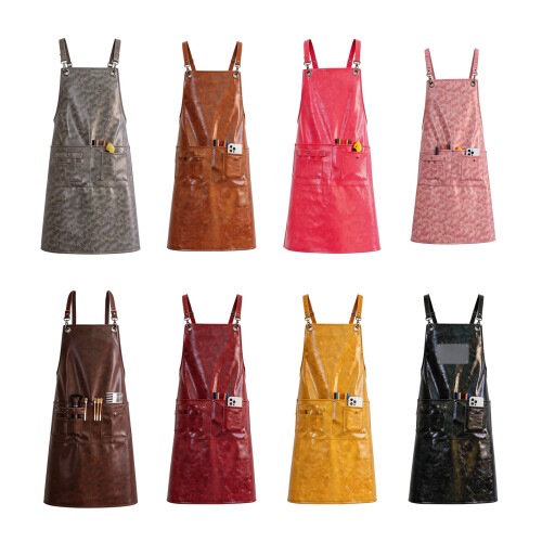 Waterproof PU Leather Apron With Adjustable Straps Multiple Pockets For Coffee color 1
