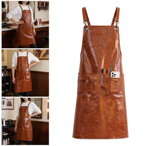 Waterproof PU Leather Apron With Adjustable Straps Multiple Pockets For Coffee color 2