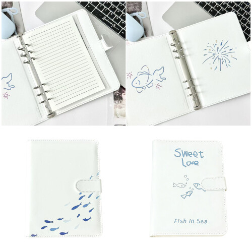 Refillable Notebook With 6 Rings PU Binder Covers for Daily Writing Note whale lacunae 2