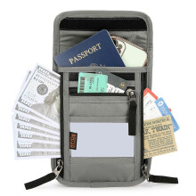 (Red) Neck Pouch Travel Document Holder Passport Holder Travel Wallet Small Travel Crossbody Bag Organisers Passport Bag Light Grey