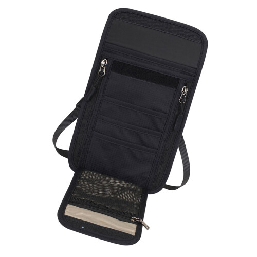 Neck Strap Document Holder With Several Pockets Waterproof Nylon Travel Storage Black