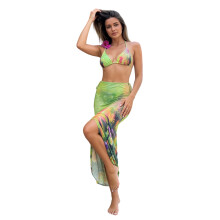 Flexible Swimsuit Split Beach Swimming Outfit Polyester Texture for Sunbathing Green L