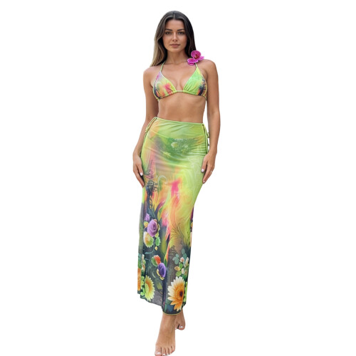 Swimming Suit Polyester Texture Suitable for Beach and Pool Amusement Use Green M