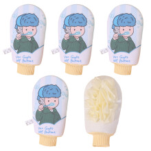 5PC Luxurious Body Scrubber,Loofah Exfoliating Mitt with Art Motifs for Daily Blue