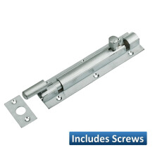 Dzina 38mm Barrel Bolt Straight / Necked - Satin Chrome Finish (Necked, 38mm x 200mm)