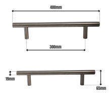 Dzina Guardsman 19mm T-Bar Pull Handle Satin Stainless Steel 400mm Total Length 300mm Centres Internal Door