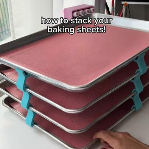 (Blue) Baking Sheet Stacker Set Baking Tray Stacker Tray Divider Freeze Drying Tray Bracket Rack Sheet Stacker Space Saving  Blue 2