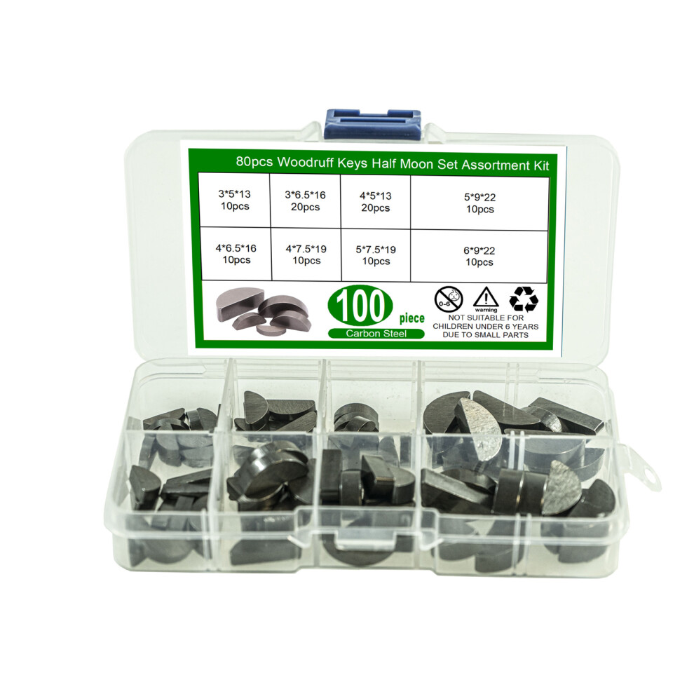 100Pcs Carbon Steel Key Assortment Set Metric Half Moon Shaft Drive Fasteners 7754004768697
