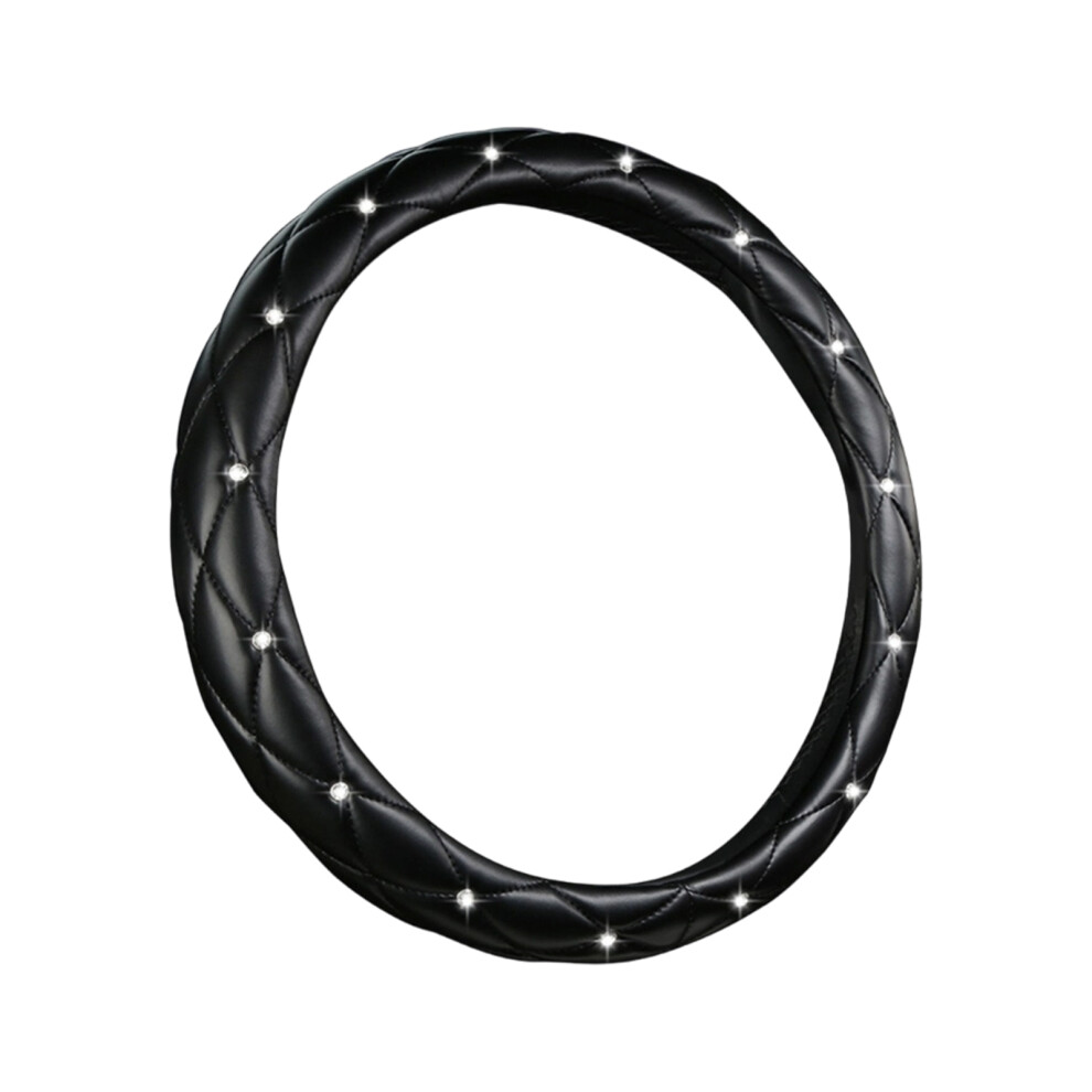 Rhinestones Studded Leather Steering Wheel Cover Comfortable For Most Model Car Black 7754004722668