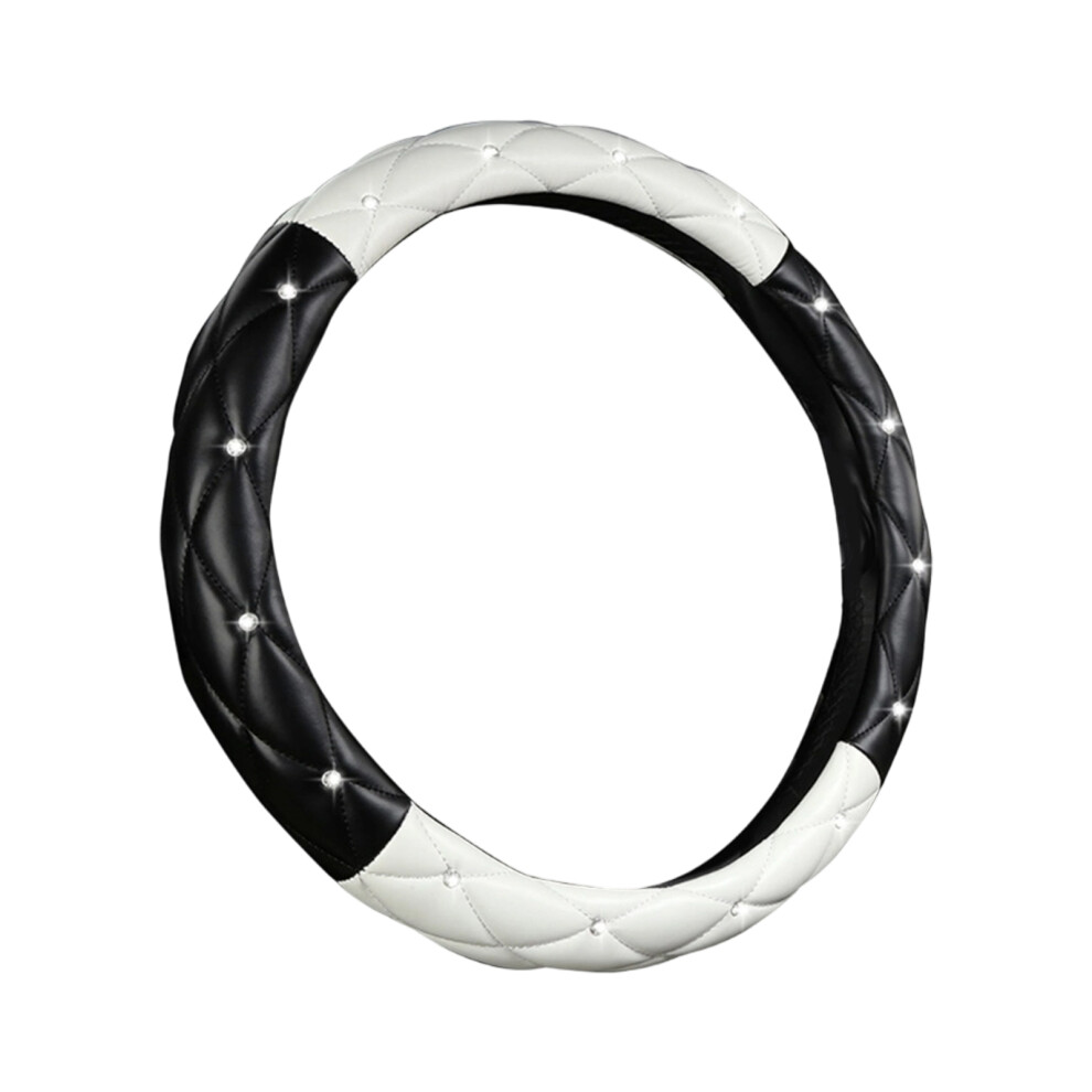 Rhinestones Studded Leather Steering Wheel Cover Antislip Grip For And Black/White 7754004722712