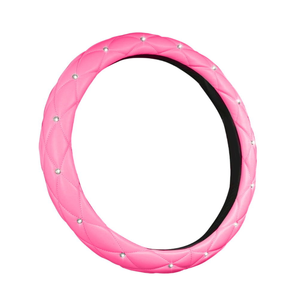 Car Steering Wheel Cover Leather Featurings Rhinestones Easy Setups Universal Dark/Pink 7754004722729