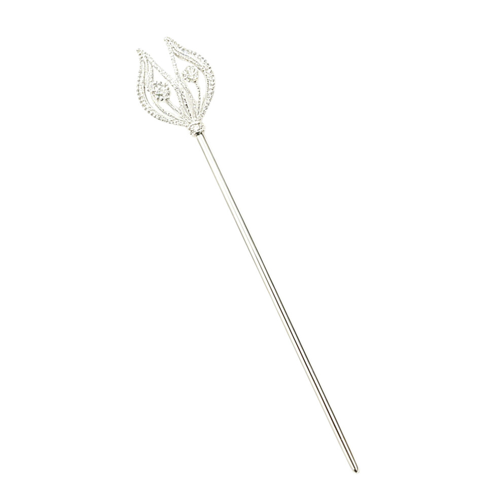Beauty Queen Scepter with Rhinestones Decors For Dance Ball Stage Performances Silver