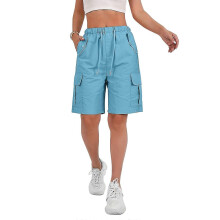 (S, Blue) Shorts for Women Quick Dry Cargo Shorts with Pockets Outdoor Drawstring Knee Length Hiking Short Pink S