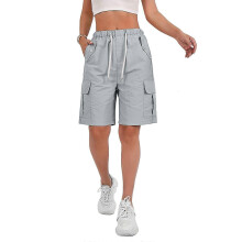 (S, Gray) Shorts for Women Quick Dry Cargo Shorts with Pockets Outdoor Drawstring Knee Length Hiking Short  Pink S