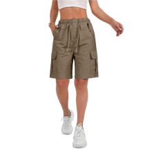 (L, Brown) Shorts for Women Quick Dry Cargo Shorts with Pockets Outdoor Drawstring Knee Length Hiking Short  Pink S